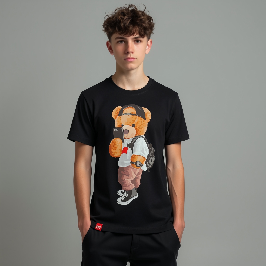 T-Shirt Chłopięcy Traffic - Czarny Miś